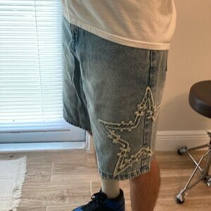 Men's Denim Shorts with Star Embroidery